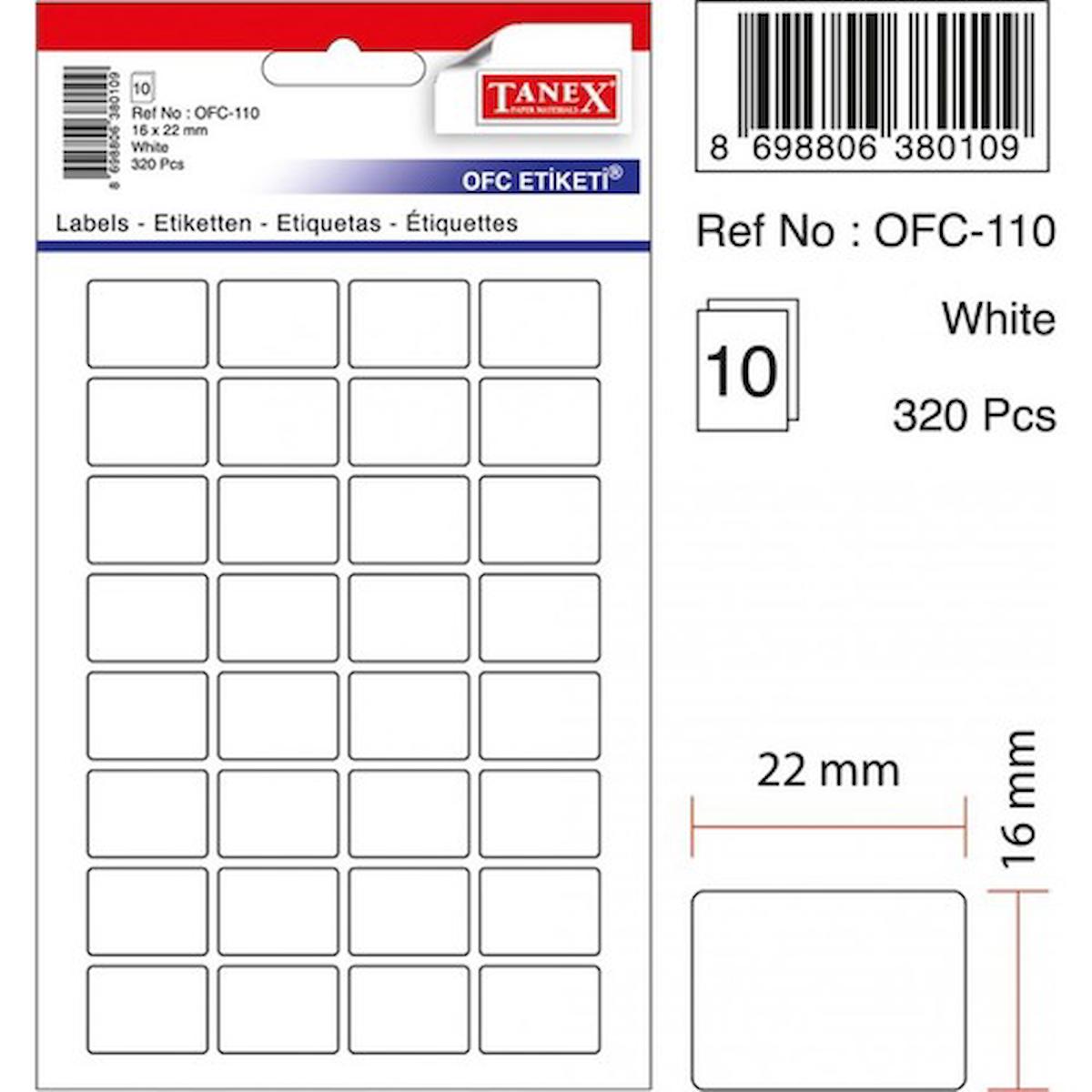 Tanex Etiket Ofc-110-16 X22 Mm 320 Adet - Beyaz