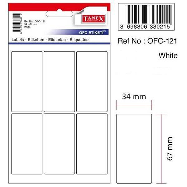 Tanex Ofis Etiketİ Poşetli 34x67 MM Beyaz OFC-121