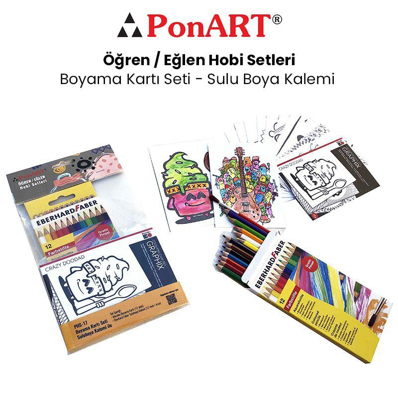 Ponart Boyama Kartı Seti - Sulu Boya Kalemi PHS-17