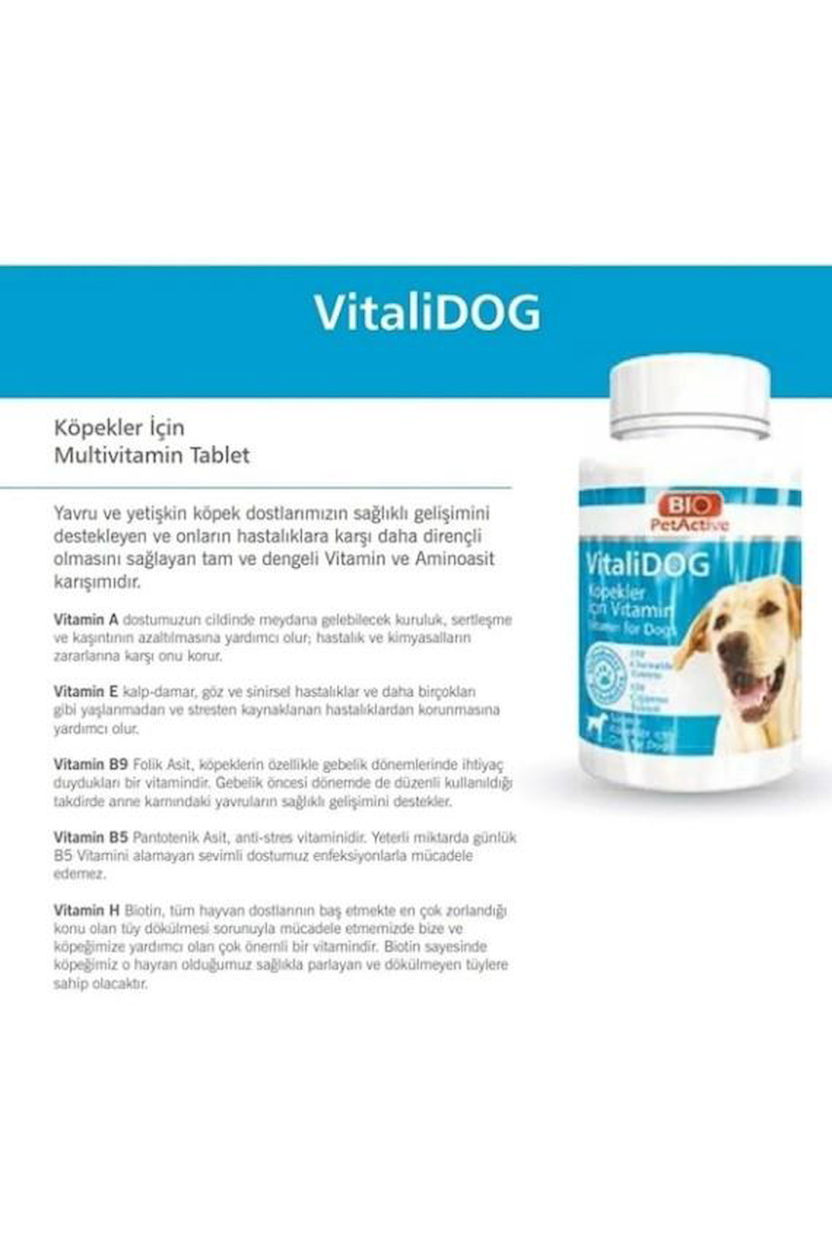 Bio PetActive Vitalidog Küçük Irk Köpekler Için Multivitamin Tableti 60 adet