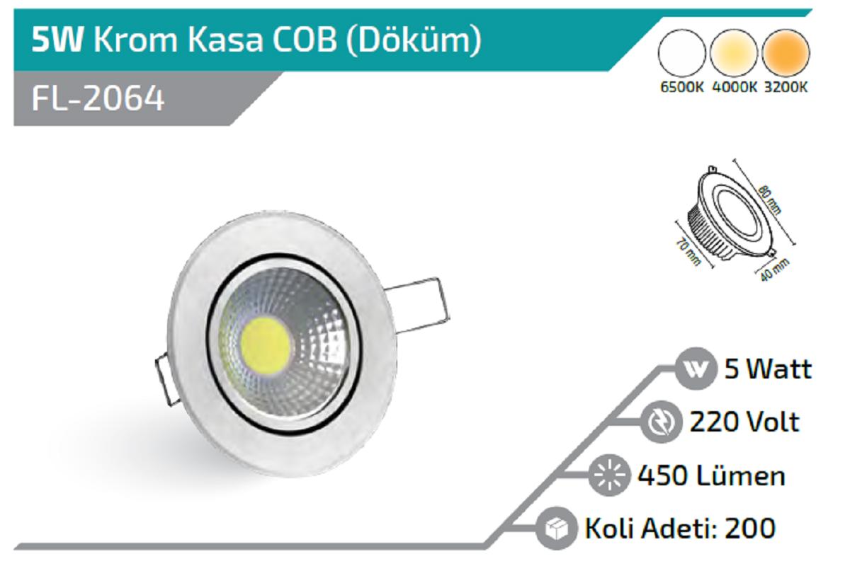 5W DOWNLİGHT ARMATÜR KROM KASA BEYAZ 6500K