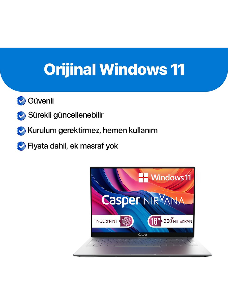 Casper Nirvana S100 300NIT i5-13420H 16GB DDR5 1TB SSD 16″ W11H Laptop S100.1342-BF00A-G-F