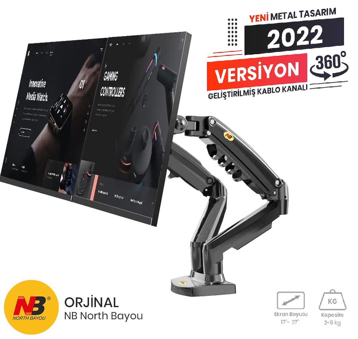 North Bayou NB F160 17-27" Çift Kol 2-9 kg Amortisörlü Monitör Stand Yeni Versiyon