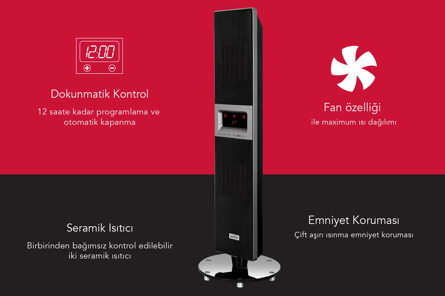 Simfer Single X Karbon Serisi IP65 Suya-Toza Dayanıklı Siyah Uzaktan Kumandalı İç/Dış Mekan Isıtıcı