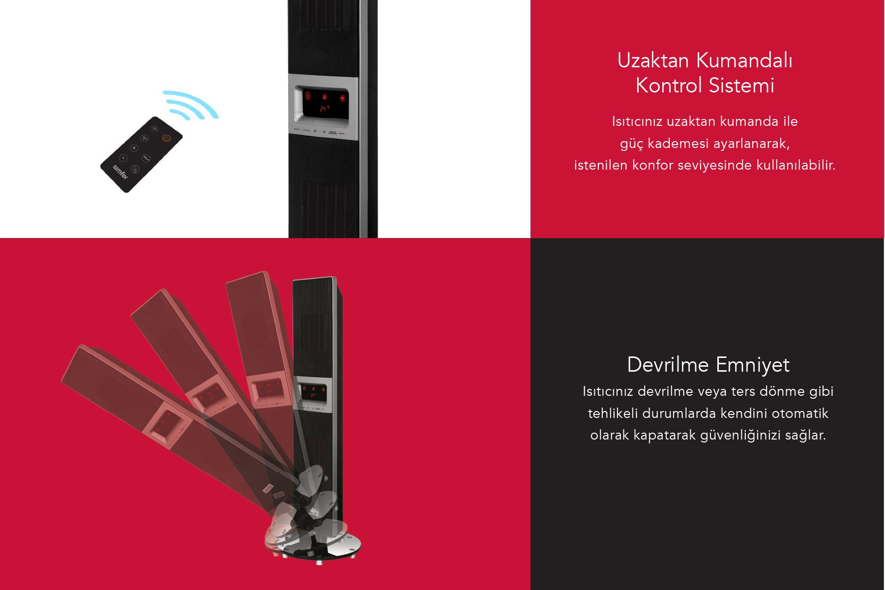 Simfer Single X Karbon Serisi IP65 Suya-Toza Dayanıklı Siyah Uzaktan Kumandalı İç/Dış Mekan Isıtıcı