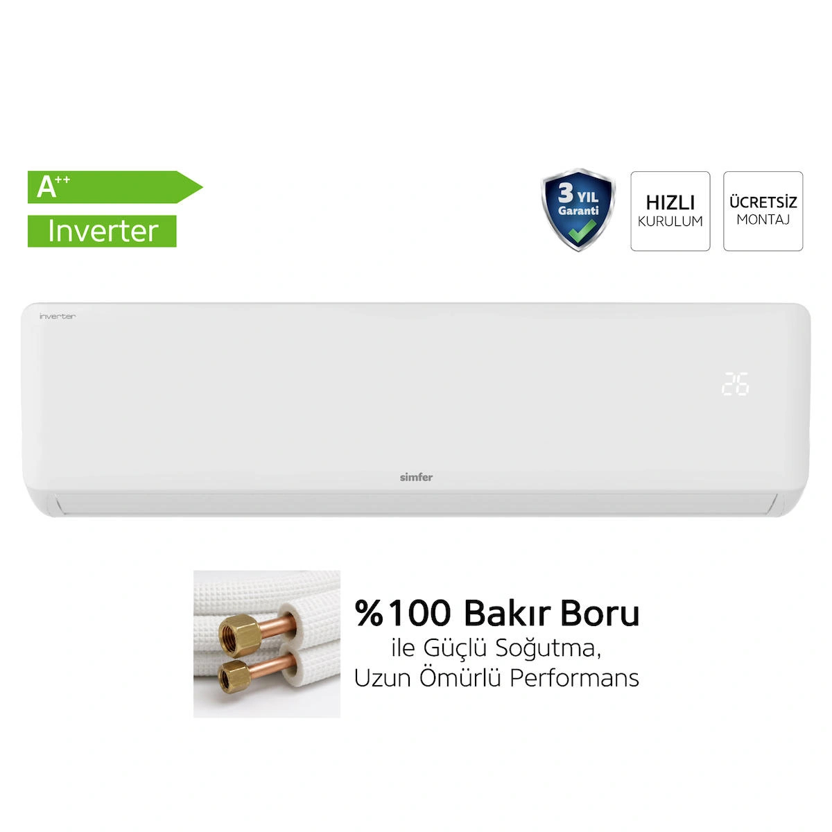 Simfer Split Klima A ++ Inverter 24.000 BTU R32 (Ücretsiz Montaj)