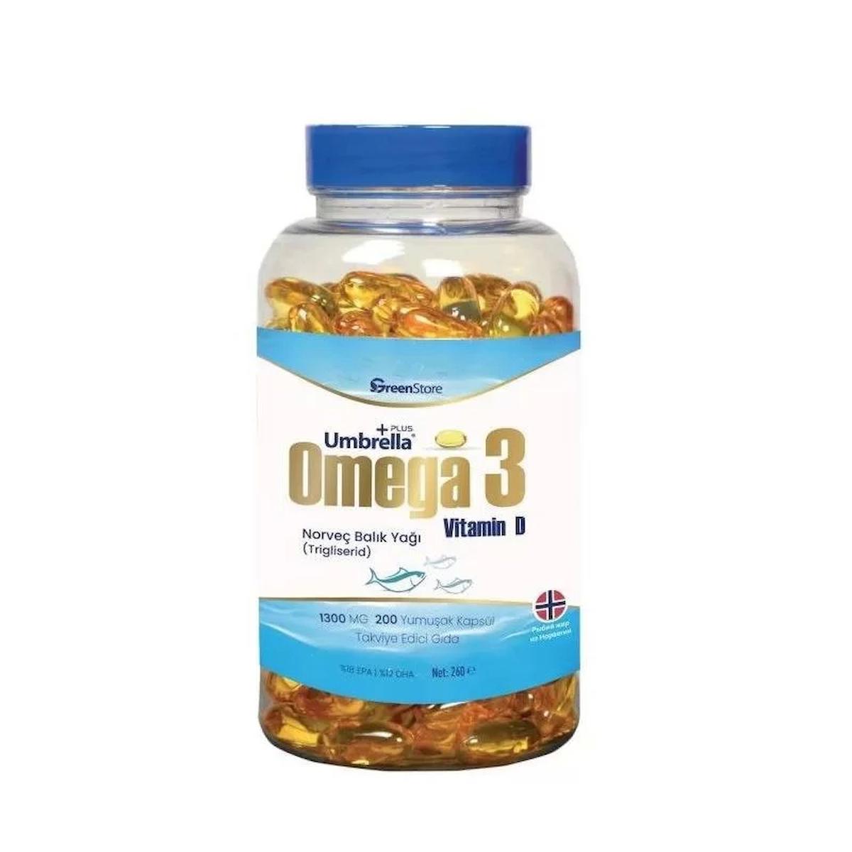 Green Store Umbrella Plus Omega 3 Norveç Balık Yağı 1300 mg 200 Kapsül