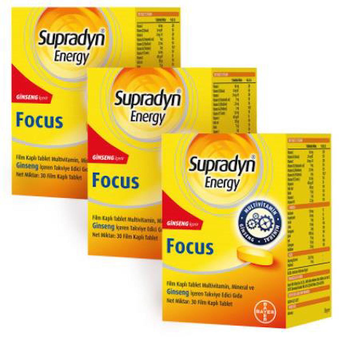 Supradyn Energy Focus Multivitamin Mineral ve Ginseng İçeren 30 Tablet | 3 Adet