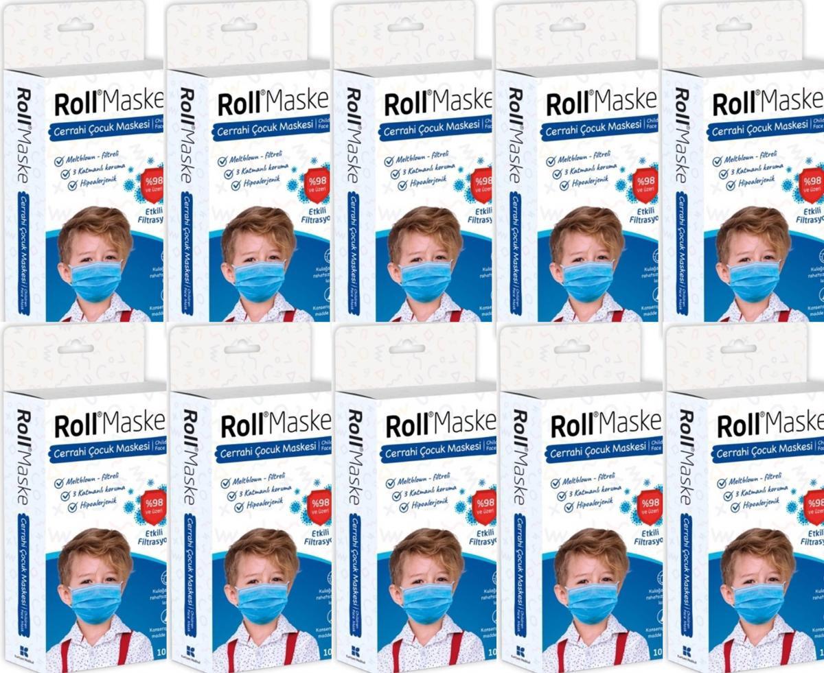 Roll 3 Katlı Telli Cerrahi Maske Erkek Çocuk 10 Lu 10Paket