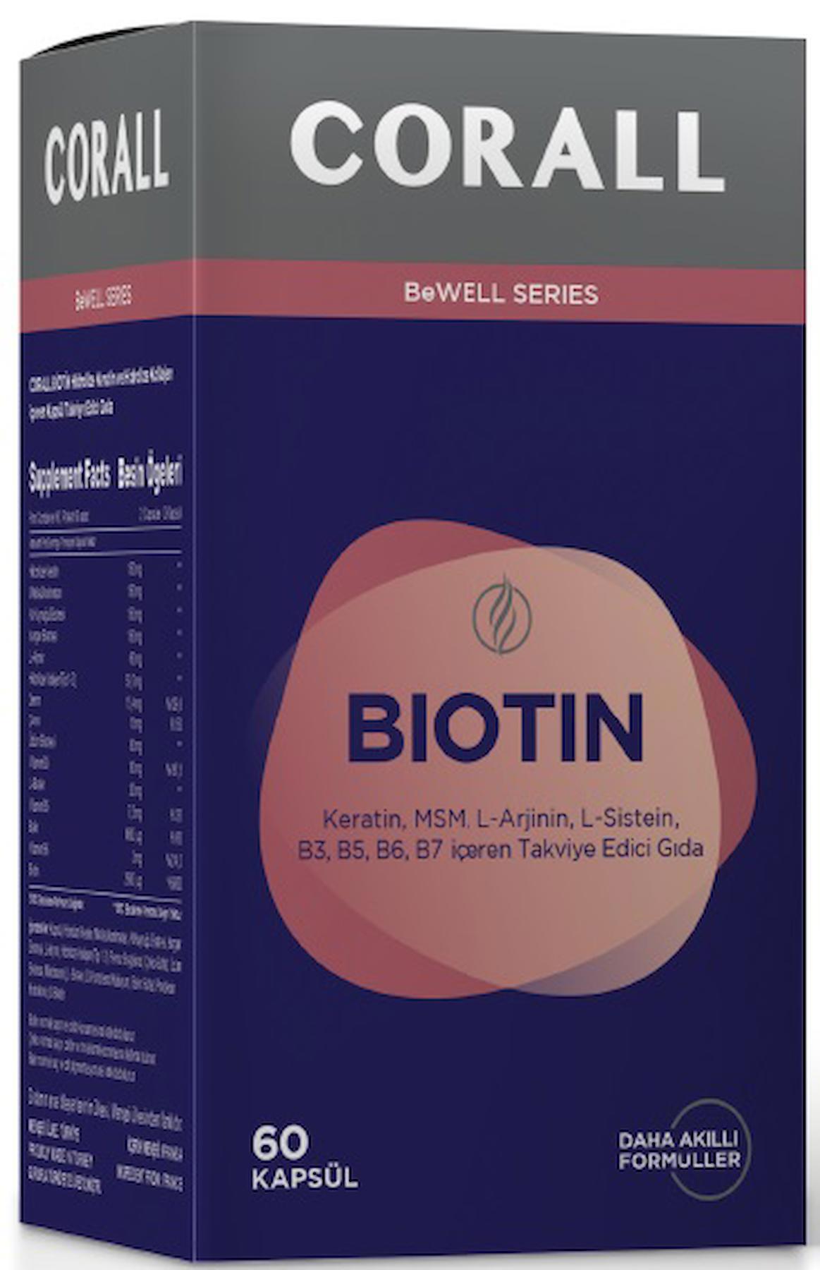 Biotin 60 Kapsül - Keratin Msm L-arjinin L-sistein Vitamin B3 B5 B6 B7 Içeren Takviye Edici Gıda