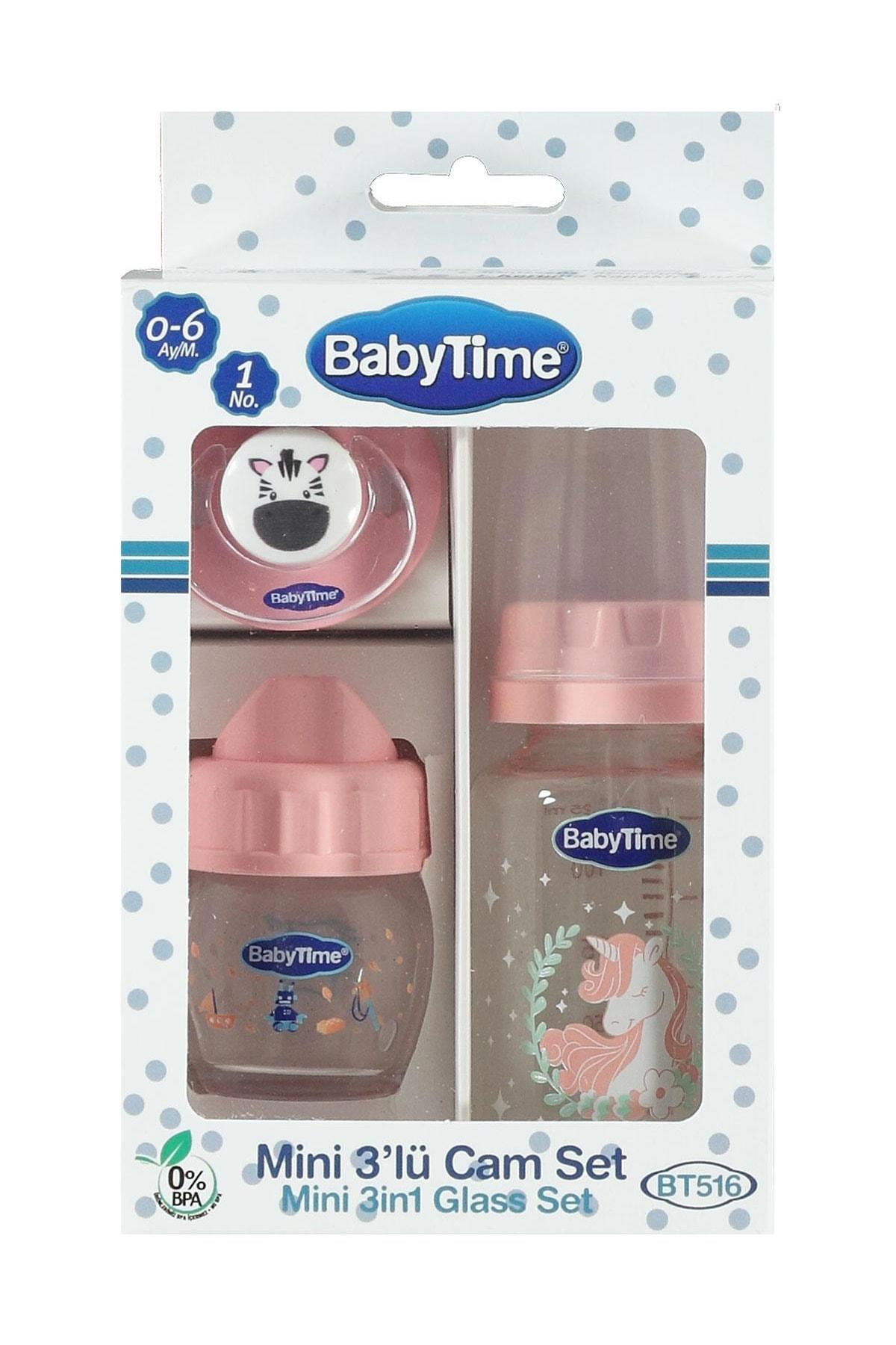 Babytime Mini 3'lü Cam Biberon Set 0-6 Ay Pembe