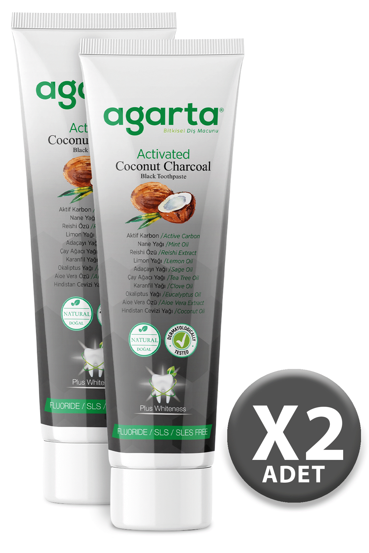 Agarta Doğal Aktif Karbonlu Diş Macunu 100 ml / 130 gr X 2 Adet + 20 Ml Argan Kremi