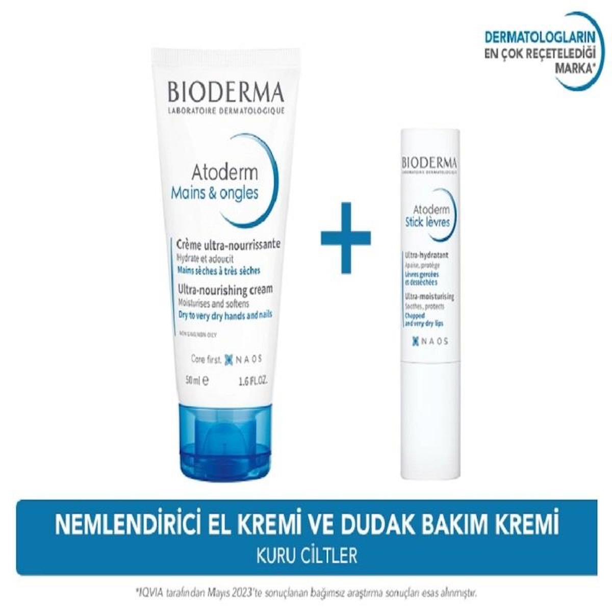 Bioderma Atoderm Hand Nail Cream 50 ml + Atoderm Lip Stick 4 gr