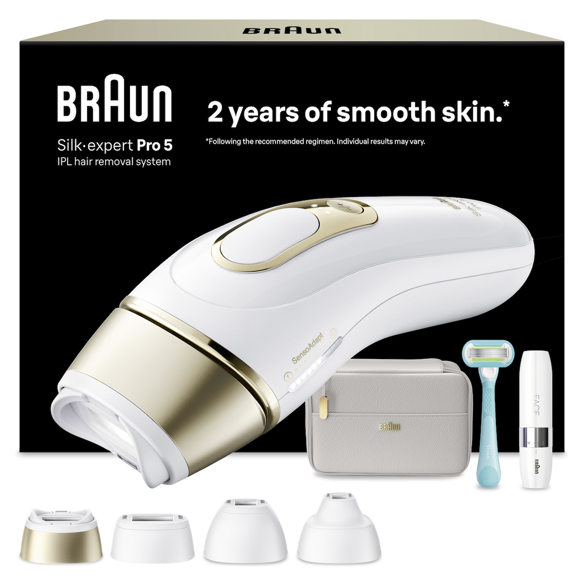 Braun IPL Silk·expert Pro 5, Evde Lazerle Tüy Alma, Çanta, Venus Tıraş Makinesi, Mini Tüy Alma Makinesi, 4 Başlık ile, PL5412