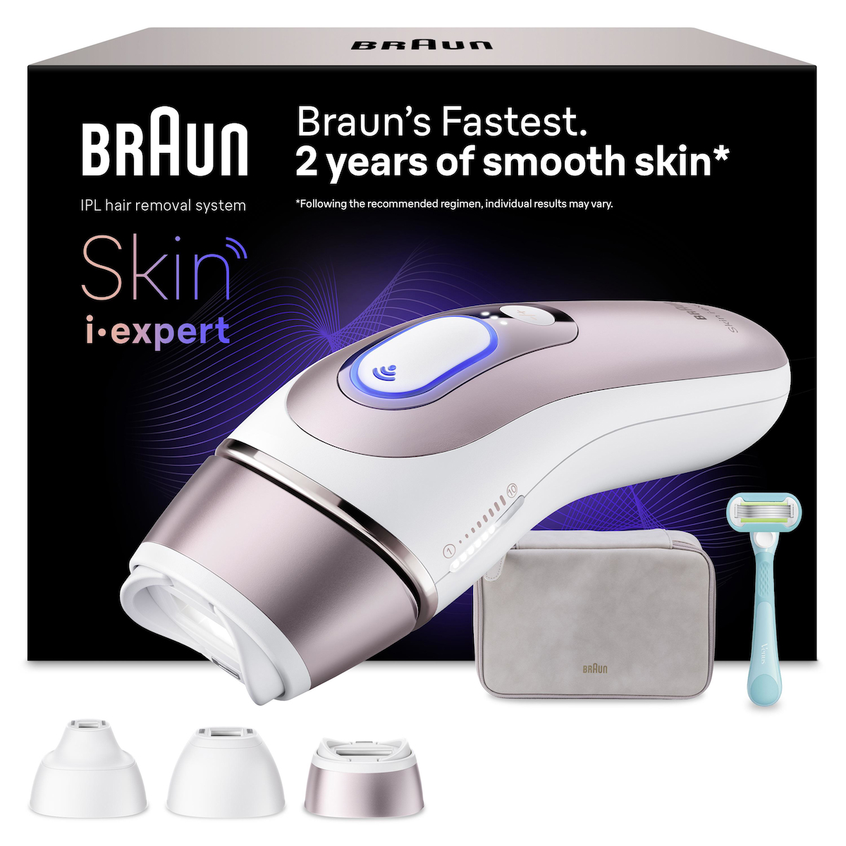 Braun IPL Skin i·expert, Evde Lazerle Tüy Alma, Ücretsiz Uygulama, Çanta, Venus Tıraş Makinesi, 3 Başlık, PL7321