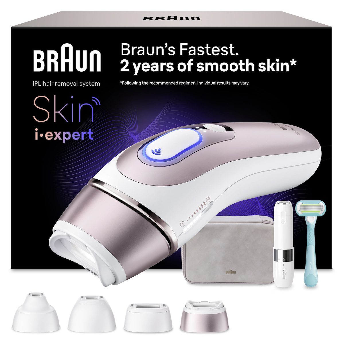 Braun IPL Skin i·expert, Evde Lazerle Tüy Alma, Ücretsiz Uygulama, Çanta, Venus Tıraş Makinesi, Mini Tüy Alma Makinesi, 4 Başlık, PL7432