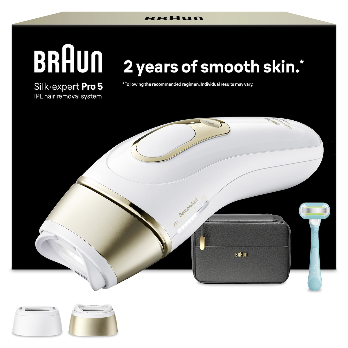 braun i̇̇pl silk·expert pro 5, evde lazerle tüy alma, çanta, gillette venus, 2 başlık, pl5251