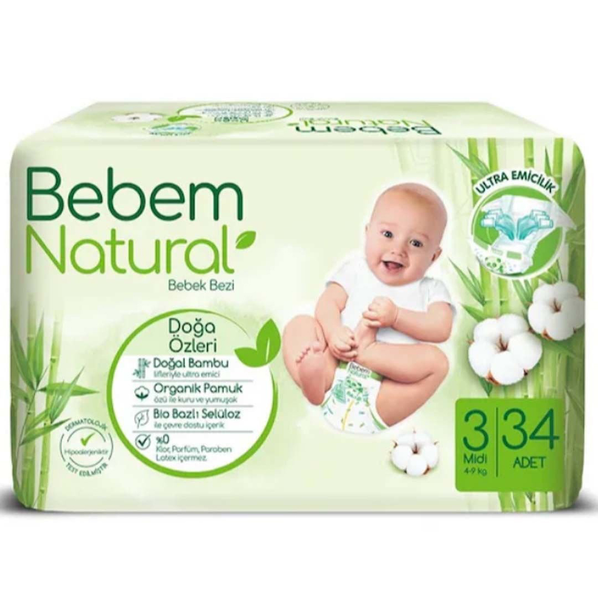 Bebem Natural Bebek Bezi 3 Numara 34 Adet