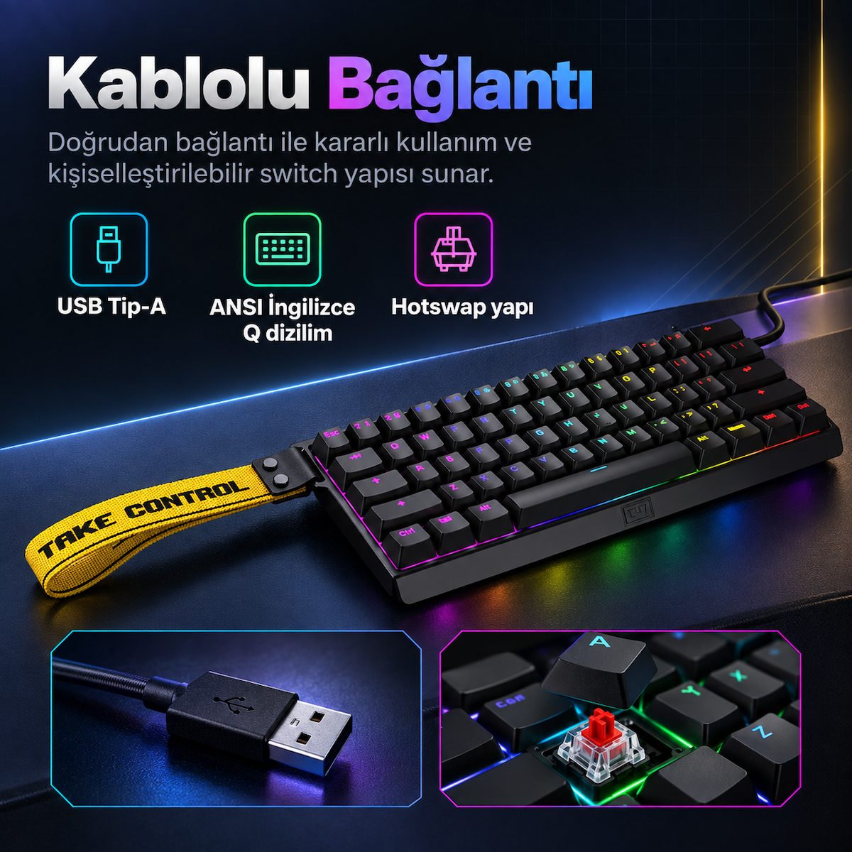 Wooting 60HE+ ANSI Lekker L60 Linear Manyetik Switch Gaming Klavye (WK3-US2-L60-102)