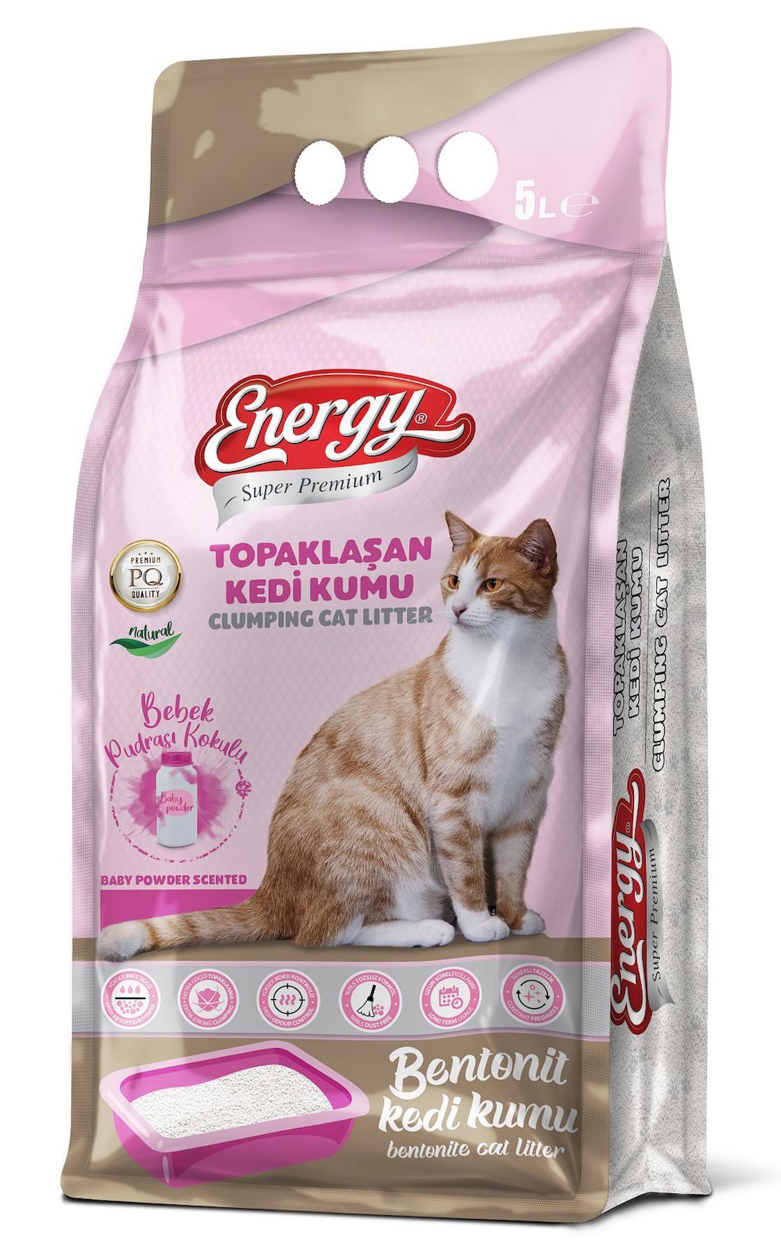 Energy Bebek Pudralı İnce Topaklaşan Bentonit Kedi Kumu 5 Lt