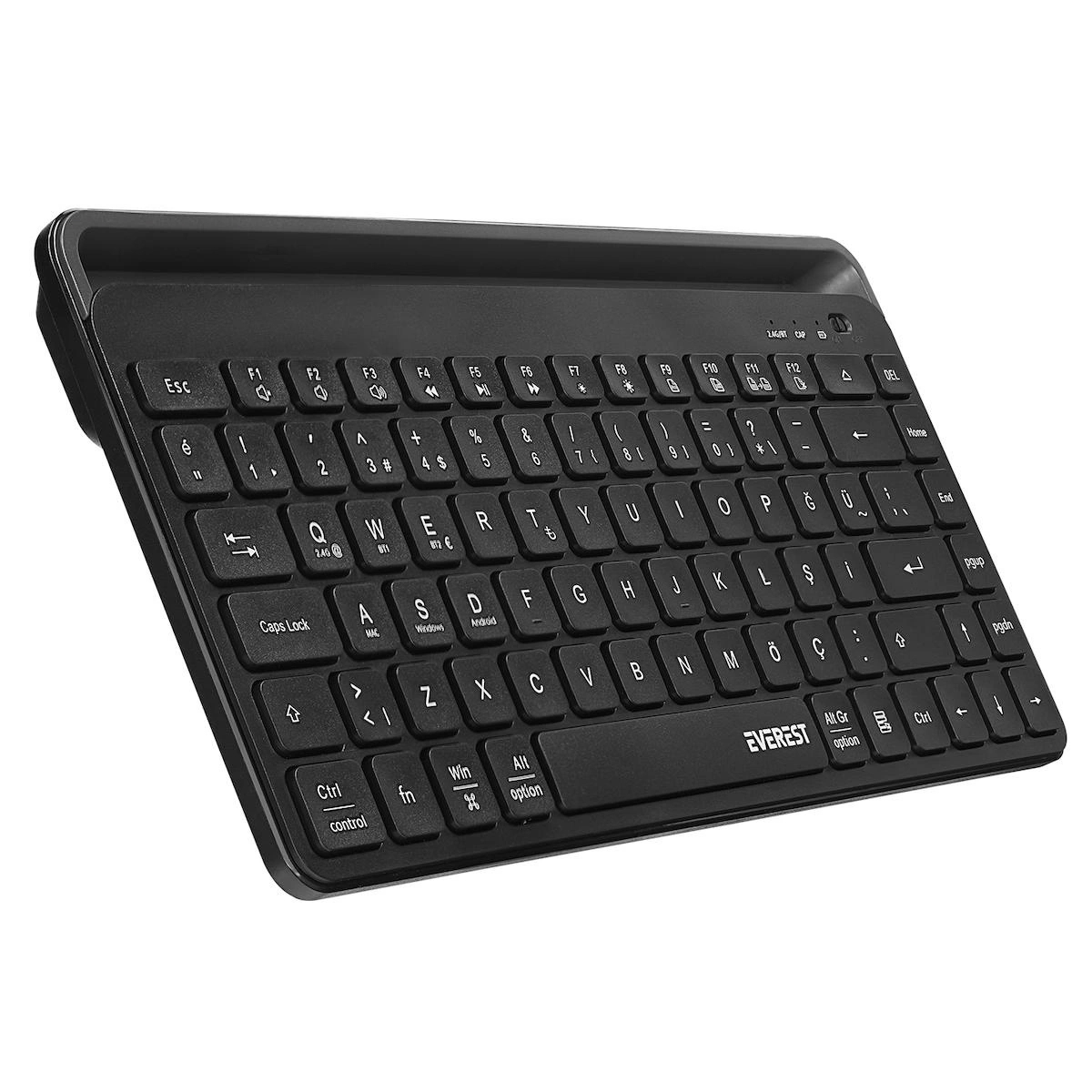 Everest KB-BT66 Siyah 2.4G+BT1+BT2 üçü bir arada 3 in 1 2.4/Bluetooth Çift Modlu PC/Mobil Bilgisayar Tablet Televizyon Uyumlu Q Kablosuz klavye