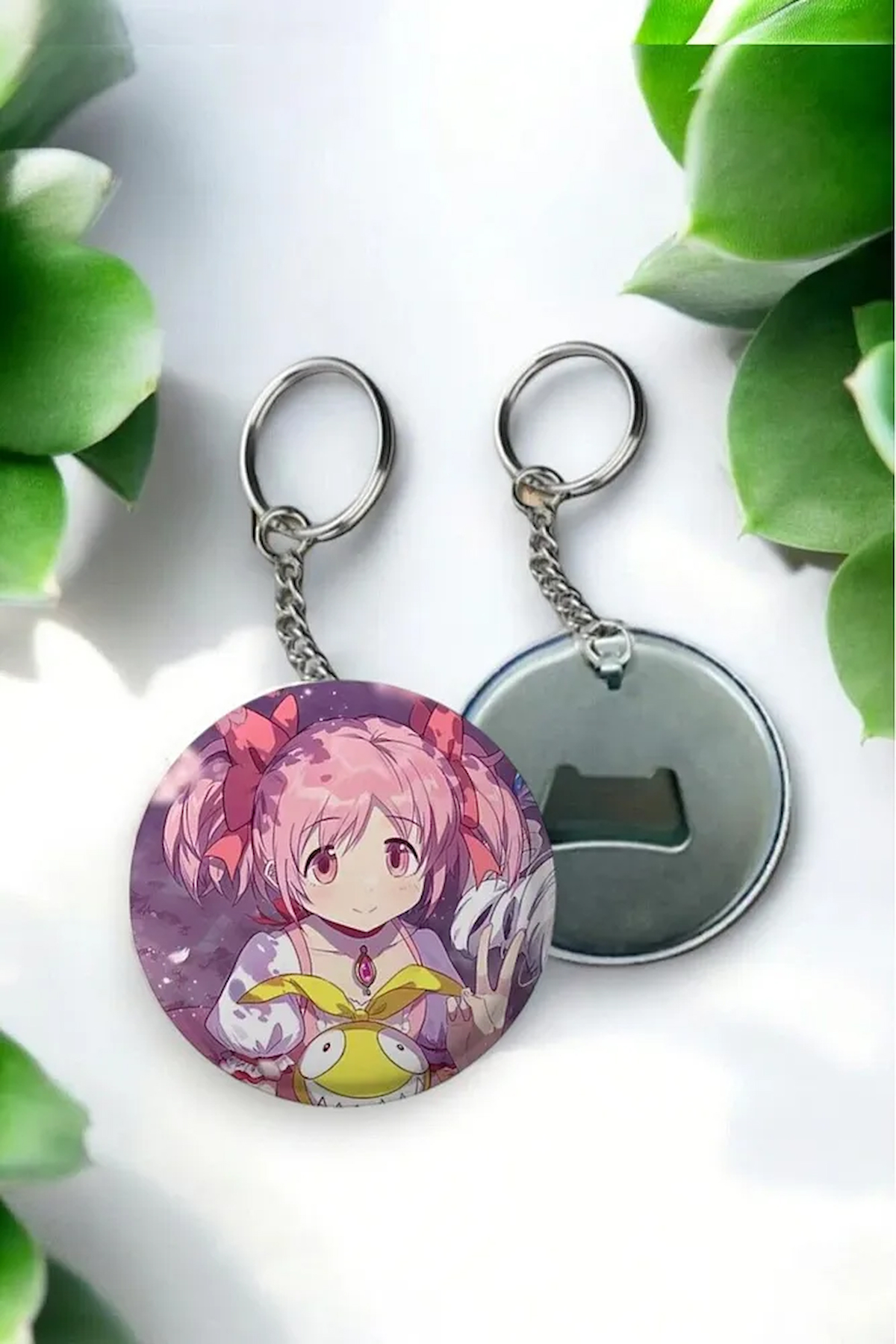 Puella Magi Madoka Magica Anime Buton Açacaklı Rozet Anahtarlık 44 mm