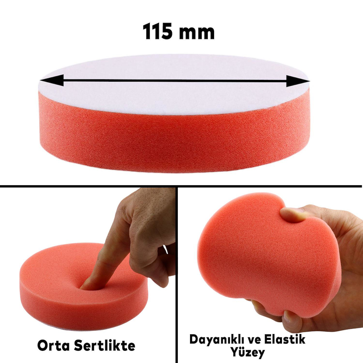 Oto Araç Araba Pasta Cila Polisaj Süngeri + 115 mm Taban + Matkap Adaptörü Parlatıcı Çizik Giderici 3'Lü SET