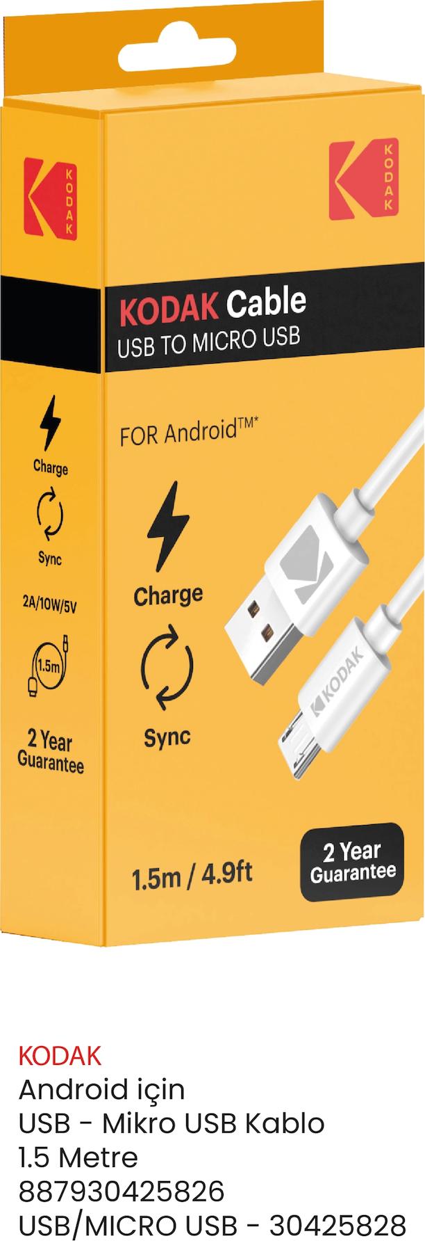 KODAK ANDROID IÇIN USB MIKRO USB KABLO 1.5 METRE