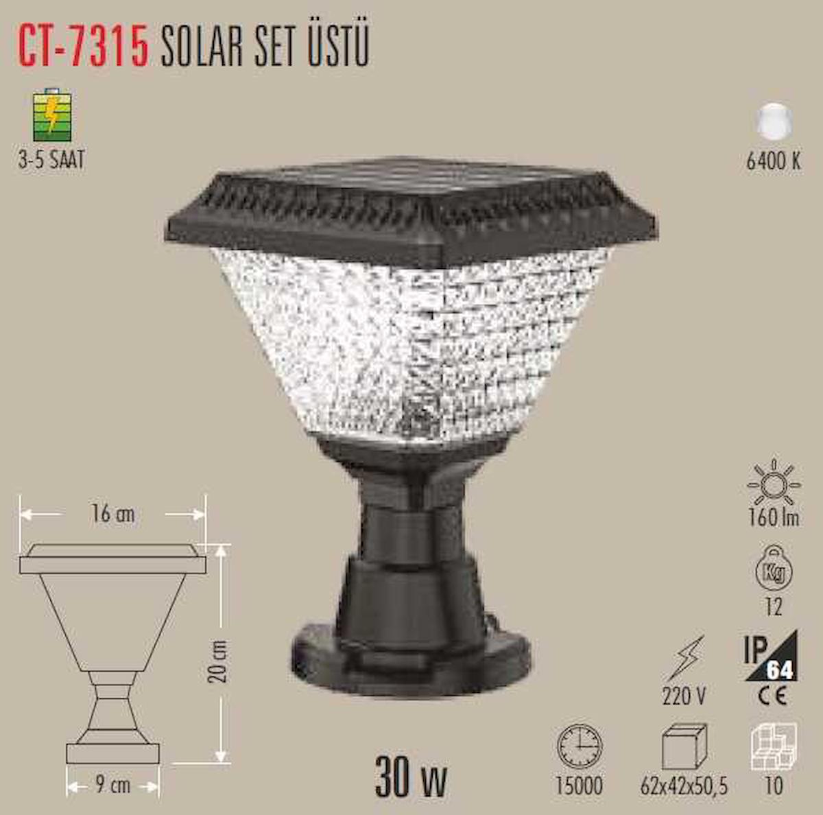 Cata 30W Solar Set Üstü Armatür Beyaz Işık (3-5 Saat)