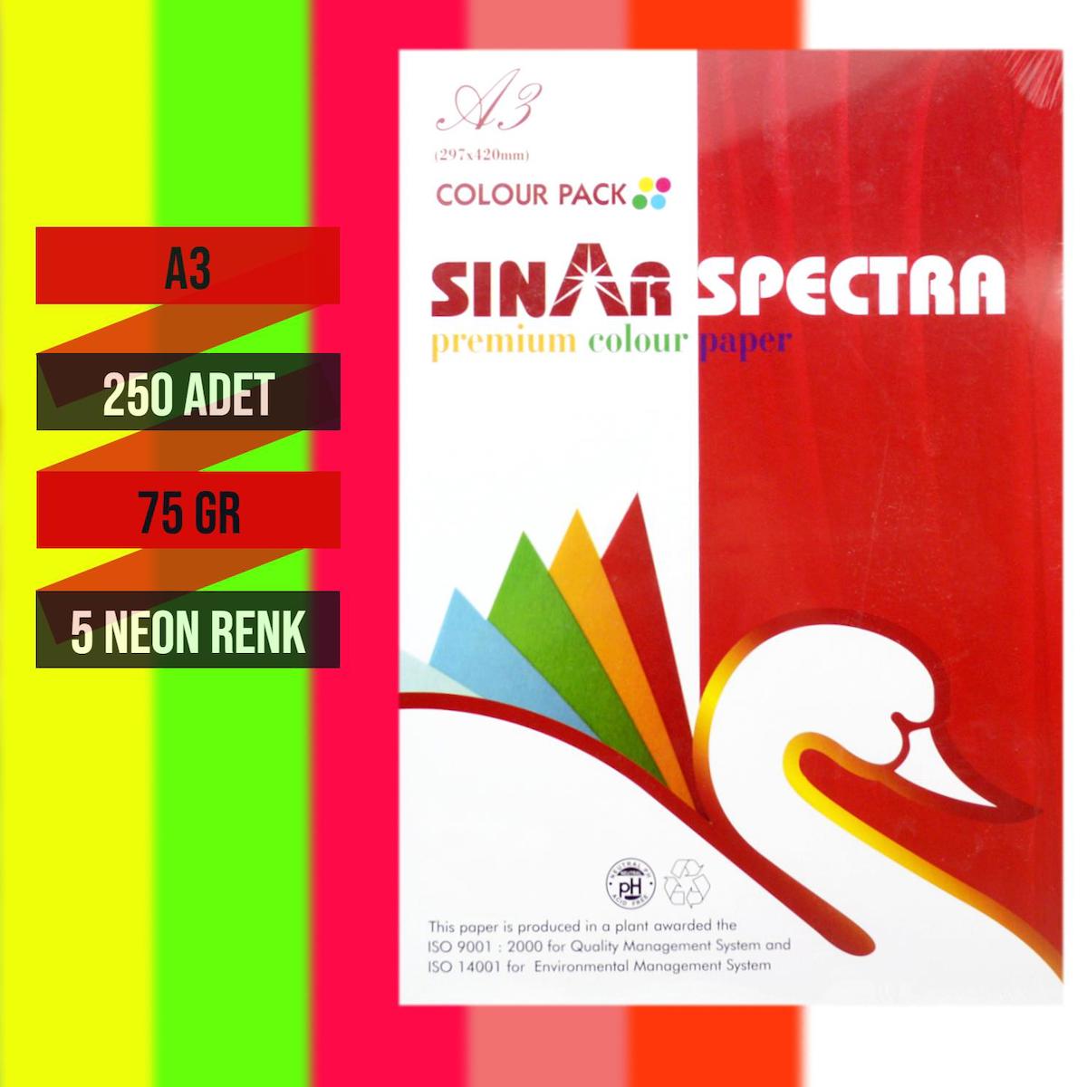 Sınar Spectra A3 Fotokopi Kağıdı 5 Fosforlu Renk 250 Li 75 gr 