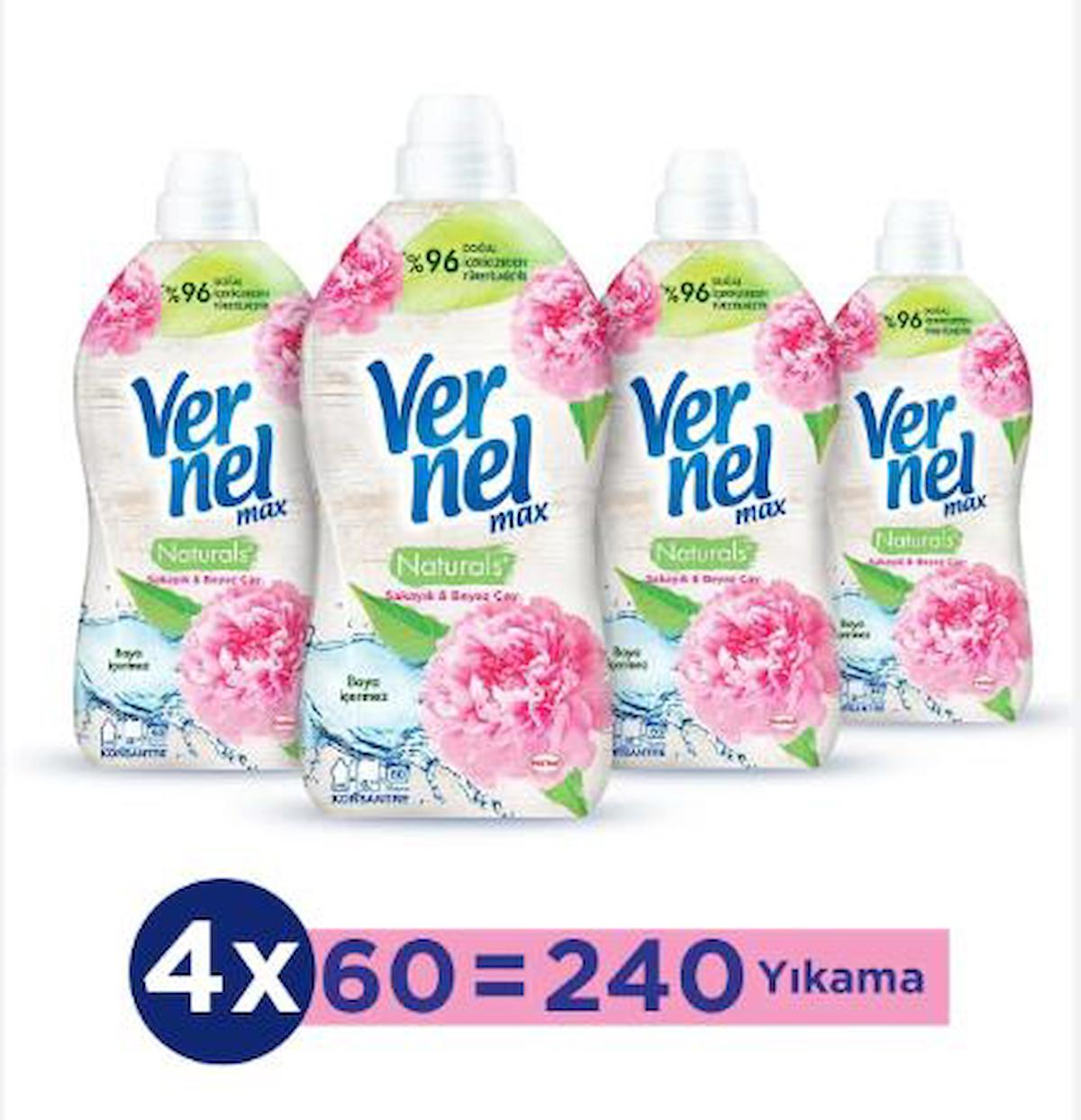 Vernel Max Beyaz Çay - Şakayık Konsantre 60 Yıkama Yumuşatıcı 1.44 lt 4'lü