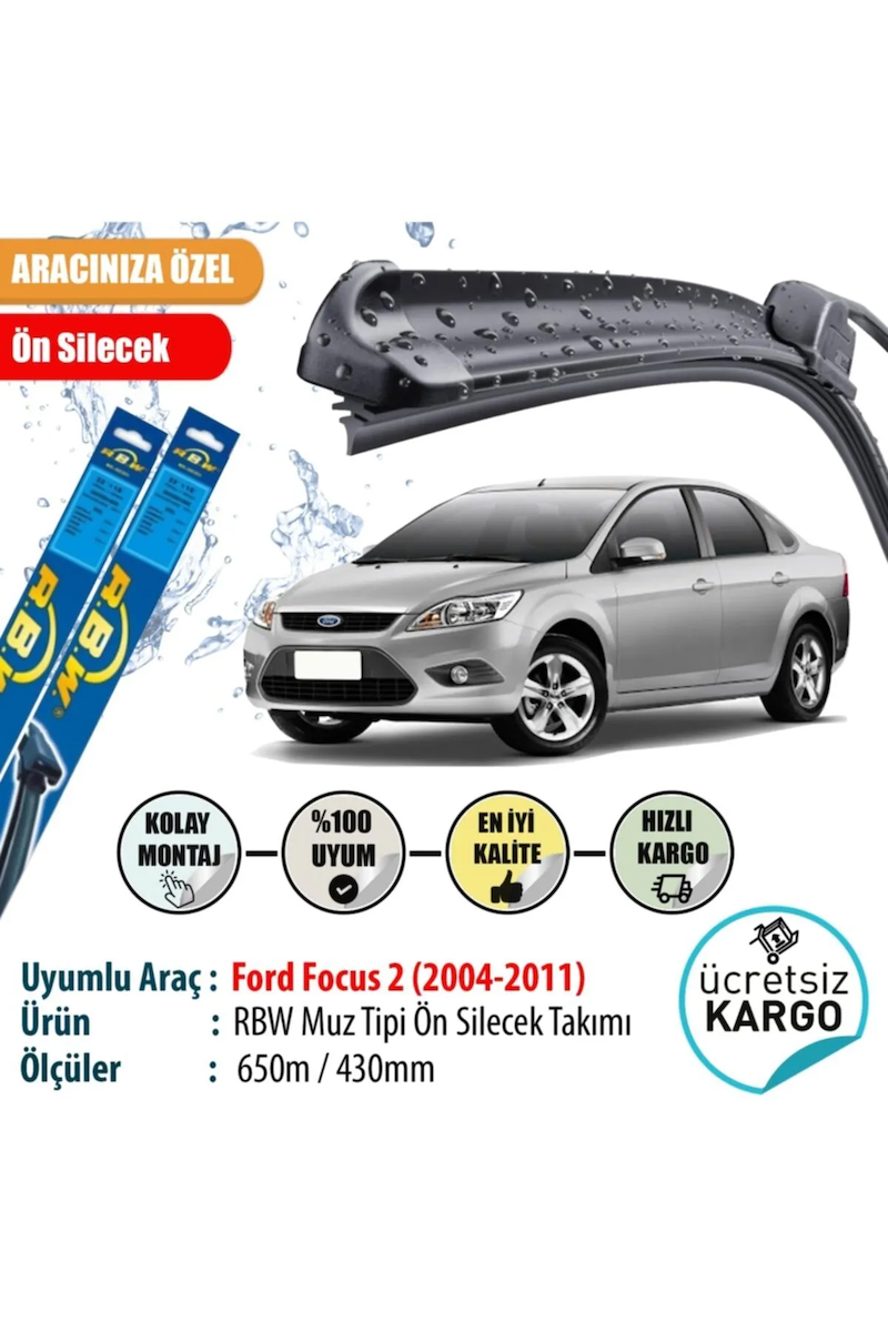 Ford Focus 2 2004-2011 Uyumlu Muz Tipi Ön Silecek Takım