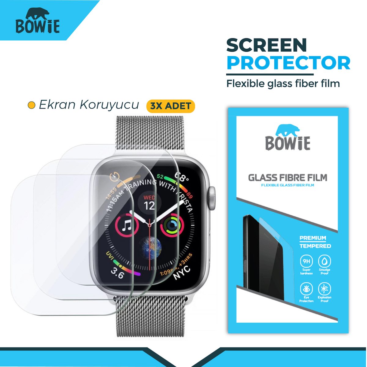 Apple watch series 9 45mm için full kaplama nano tempered ekran koruyucu Film 3 adet set