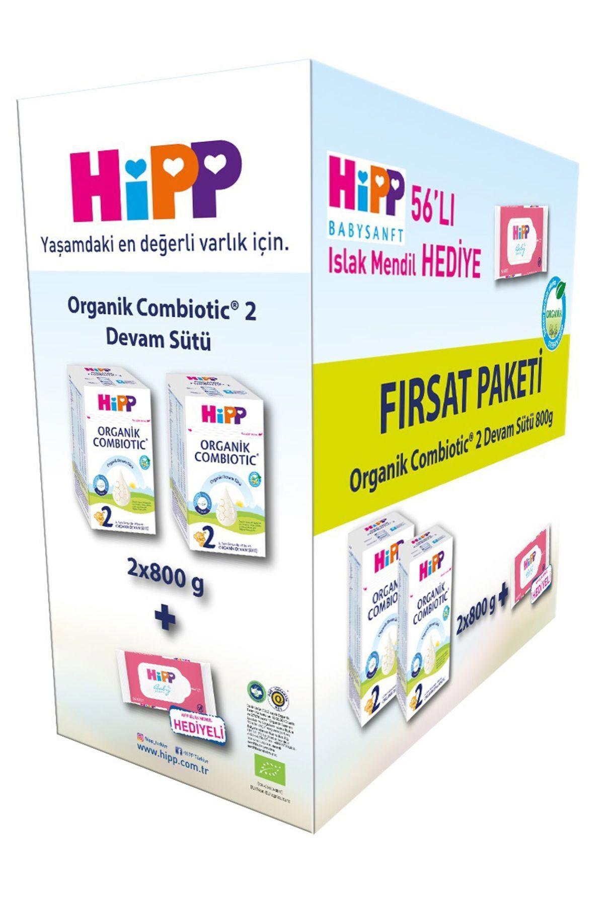 Hipp 2 Organik Bebek Sütü Combiotic 800 gr x 2 Adet Avantaj Paketi (Islak Mendil Hediyeli)