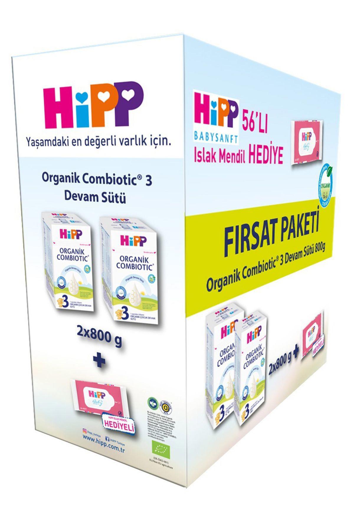 Hipp 3 Organik Bebek Sütü Combiotic 800 gr X 2 Adet Avantaj Paketi (Islak Mendil Hediyeli)