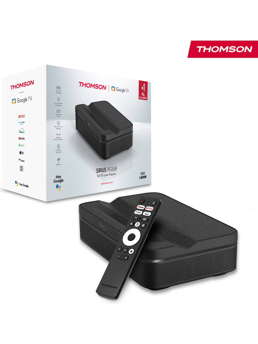 Thomson Sirius Laser Fhd 4K Destekli 100″ Dahili Bataryalı Taşınabilir Projeksiyon Cihazı Google Tv Sertifikalı 600 Ansı Lumen – PG55B