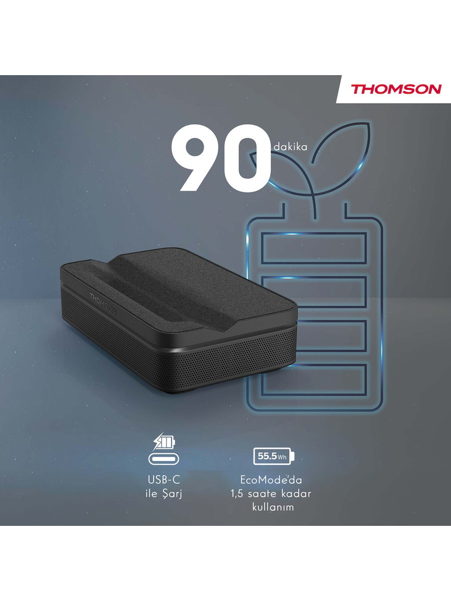 Thomson Sirius Laser Fhd 4K Destekli 100″ Dahili Bataryalı Taşınabilir Projeksiyon Cihazı Google Tv Sertifikalı 600 Ansı Lumen – PG55B