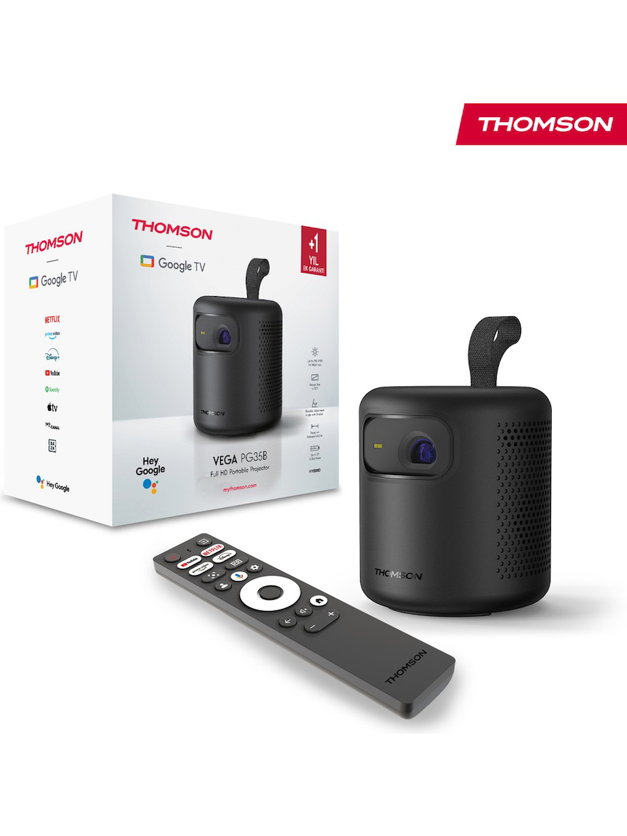 Thomson Vega FHD 4K Destekli 100″ Dahili Bataryalı Taşınabilir Projeksiyon Cihazı Google Tv Sertifikalı 350 Ansı Lumen – PG35B
