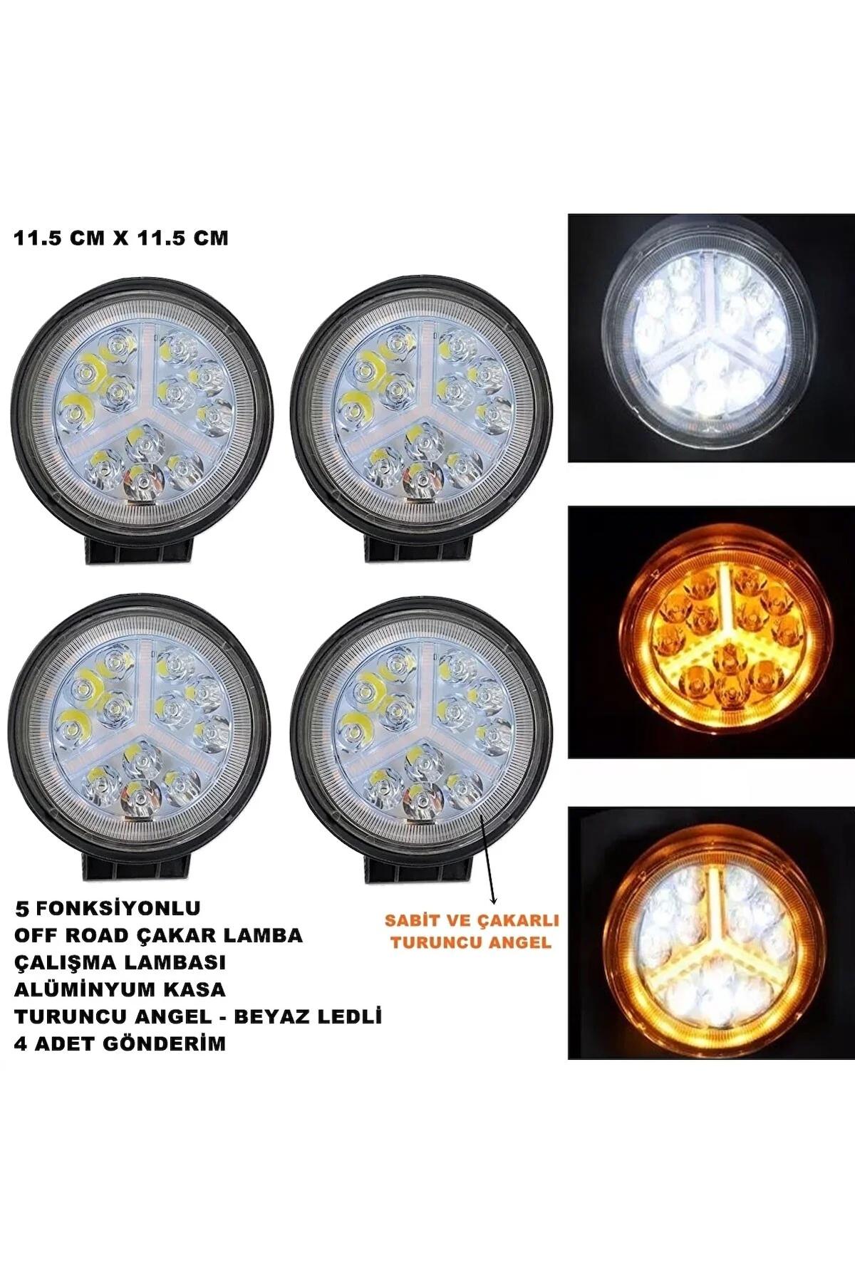 Off Road Oval Çalışma Lambası Turuncu Çakar Angel-beyaz Led 5 Fonksiyon 11,5x11,5 Cm 4 Adet-