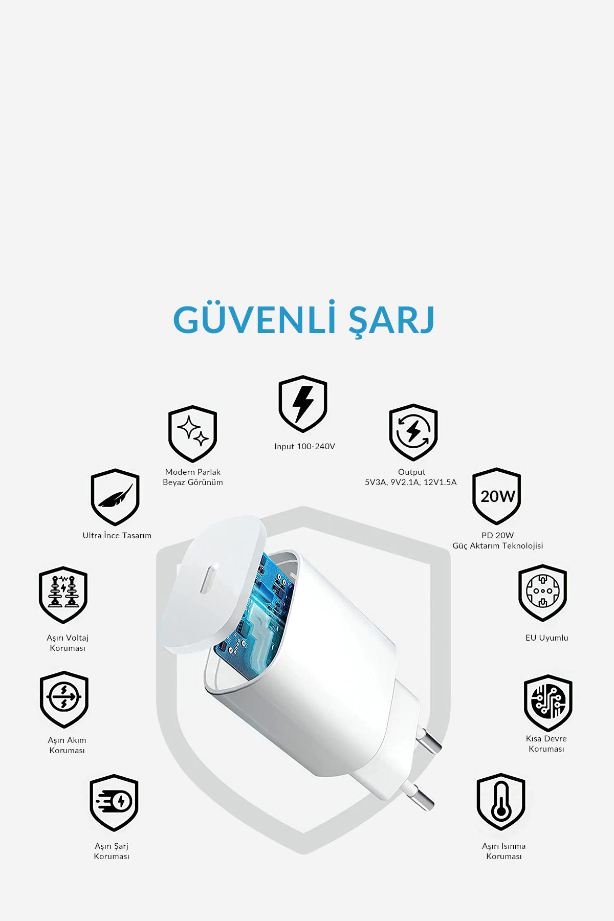 Deji iPhone 8 / X / XS / XR / 11 / 12 / 13 / 14 / Pro/Max/Mini/Plus 20W   Hızlı Şarj Aleti Adaptör Set