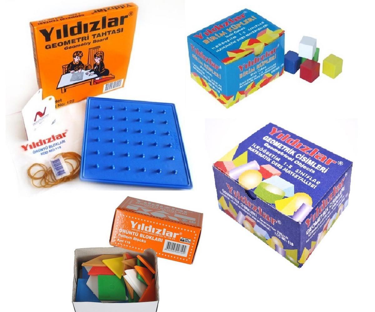 Geometri Tahtası+geometrik Cisimler+birim Küpleri +Örüntü Blokları 4 lü Set