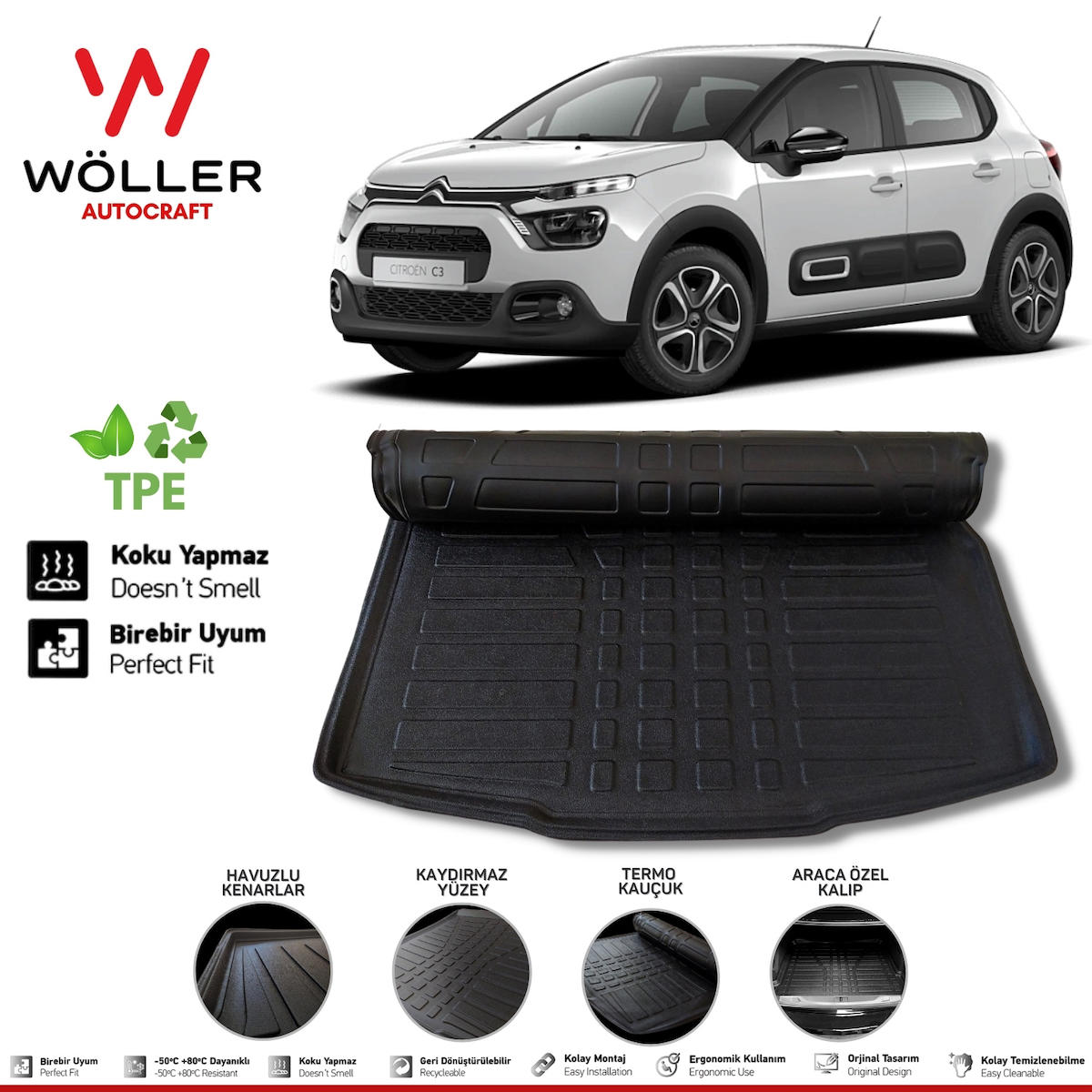 Citroen C3 Bagaj Havuzu 2017 Sonrası 3D Wöller Ultraflex Esnek