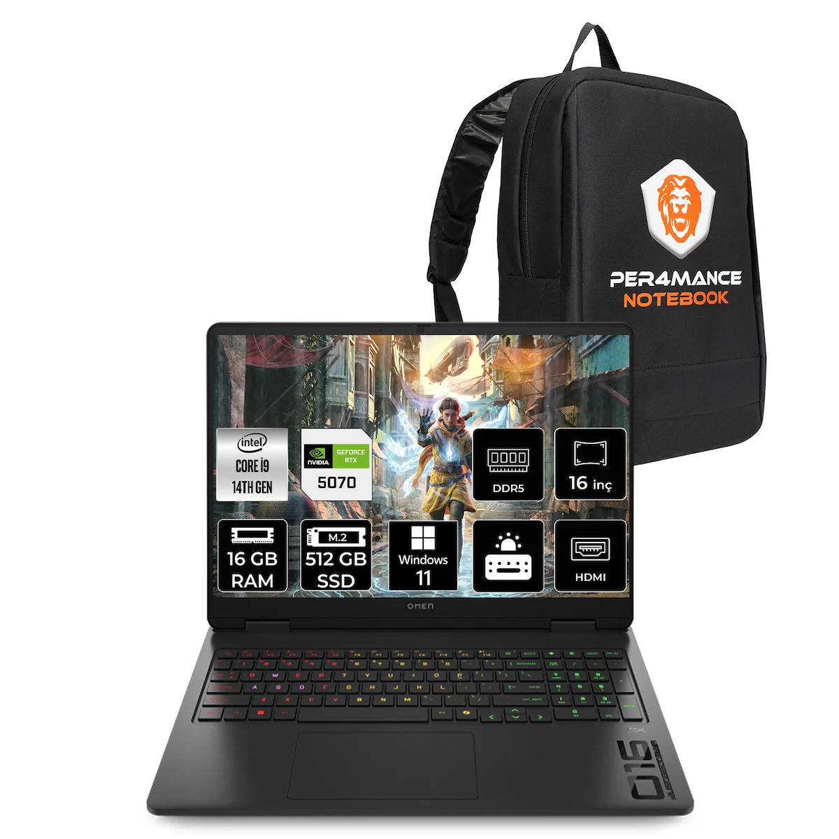 HP OMEN 16 i9 14900HX 16GB RAM 512GB SSD RTX5070/8GB 165Hz 16” 2K WUXGA W11P Gaming Laptop & ÇANTA