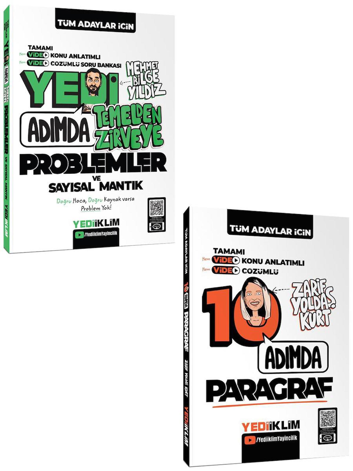 Yediiklim Tüm Adaylar için Yedi Adımda Problemler  ve 10 Adımda Paragraf Konu Anlatımlı Video Çözümlü Soru Bankası 
