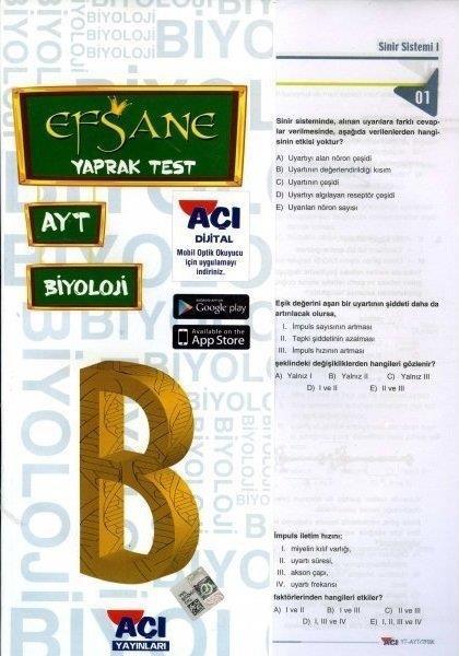 Açı Yayınları YKS AYT Biyoloji Yaprak Test