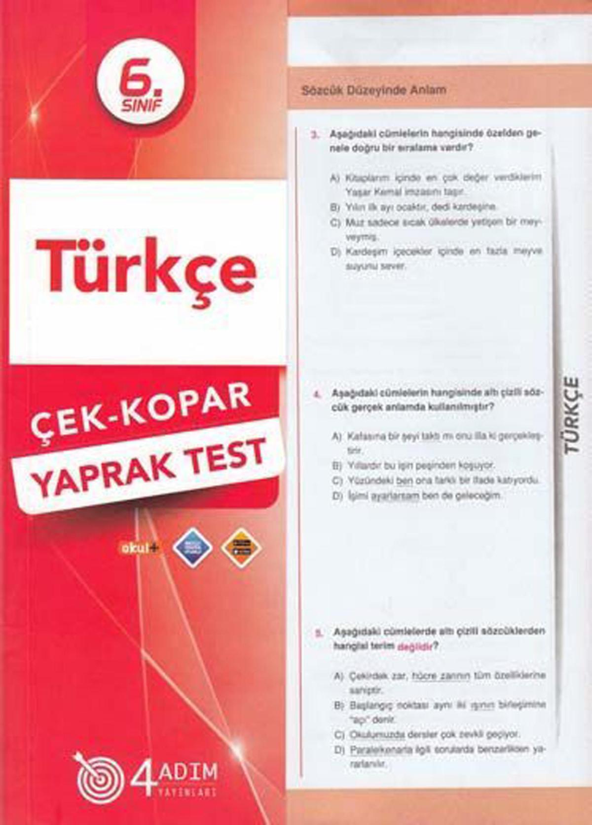 6. Sınıf Türkçe Çek Kopar Yaprak Test