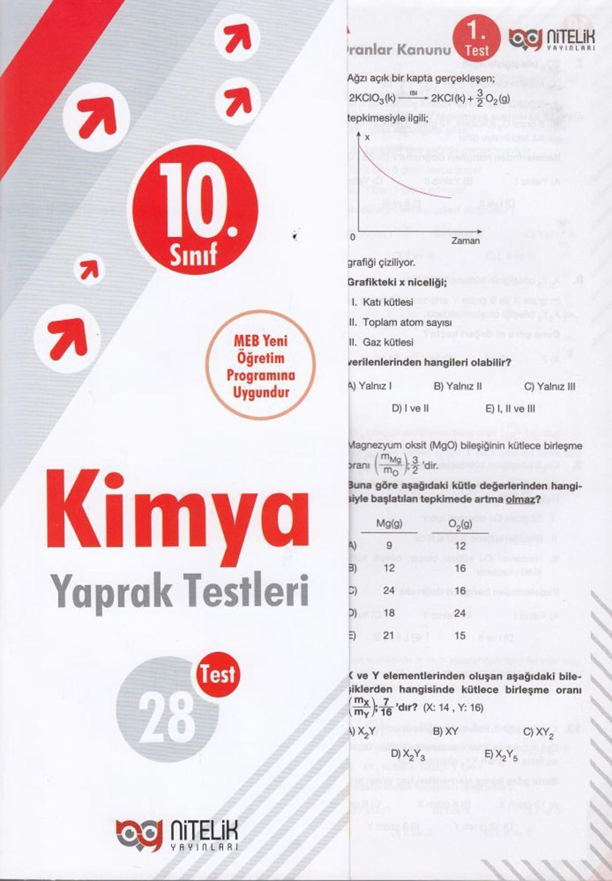 Nitelik Yayınları 10. Sınıf Kimya Yaprak Test