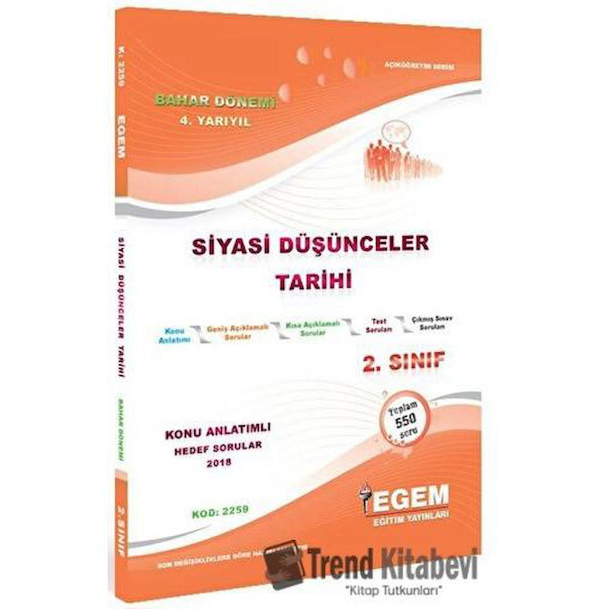 2. Sınıf 4. Yarıyıl Siyasi Düşünceler Tarihi Konu Anlatımlı Hedef Sorular - Kod 2259