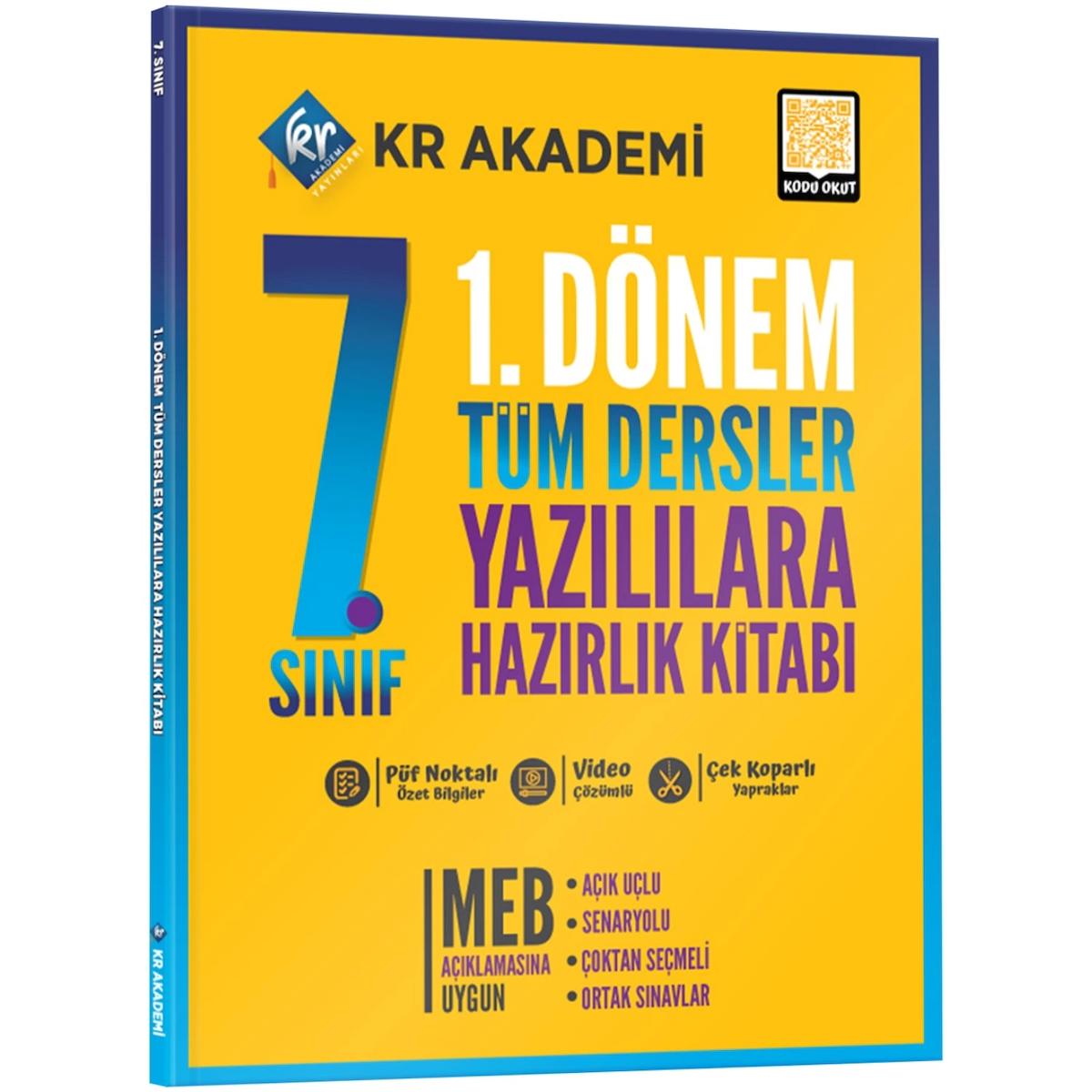 7. Sınıf 1. Dönem Tüm Dersler Yazılılara Hazırlık Kitabı Kr Akademi Yayınları