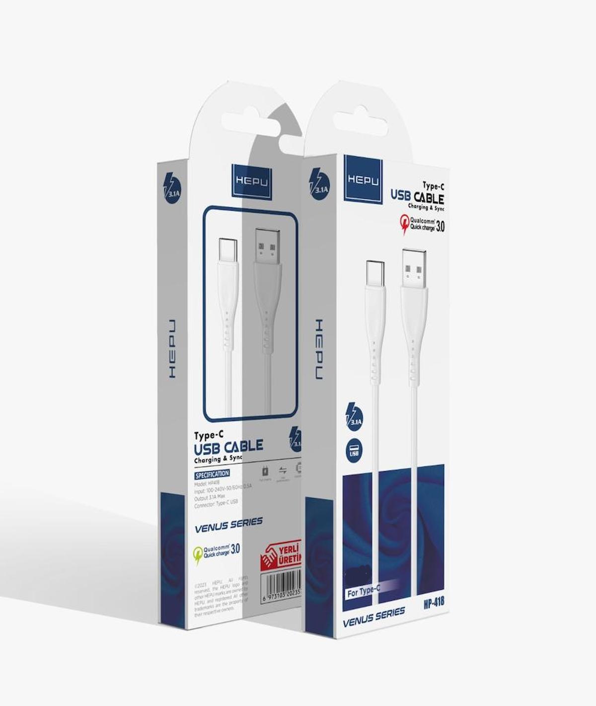 Hepu Type C to Usb 3.1a Qc 3.0 Powerbank Şarj Kablosu 3.1 Amper